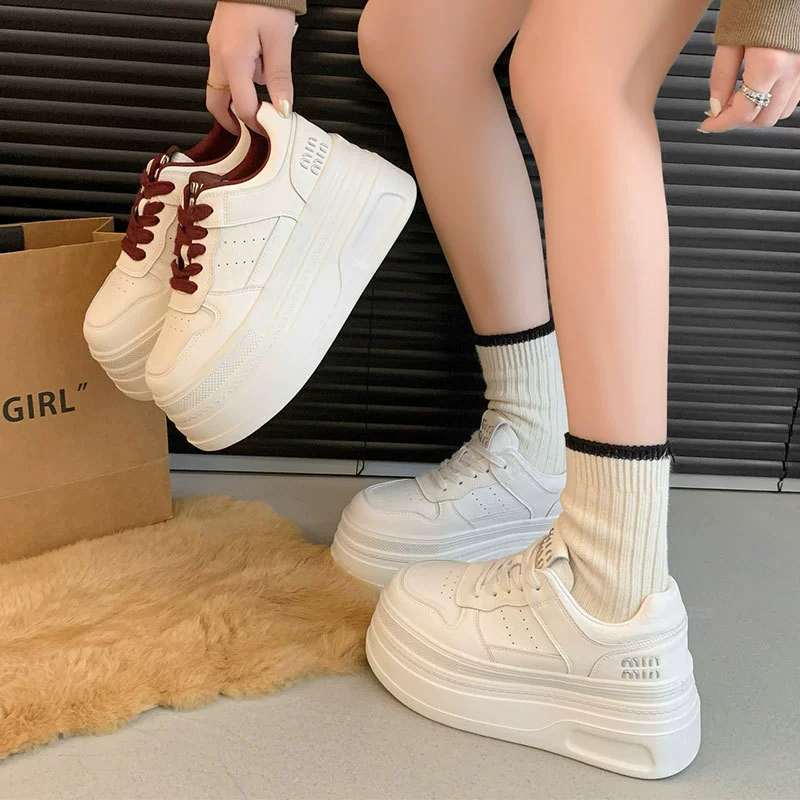 Высококачественные кроссовки Ангора красные повседневные спортивные туфли для женщин 2025 весна-осень новые супер толстоподошвенные белые туфли на платформе