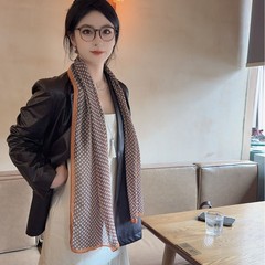 韩版春夏长款波点薄围巾仿真丝丝巾印花甜美披肩围巾百搭装饰纱巾