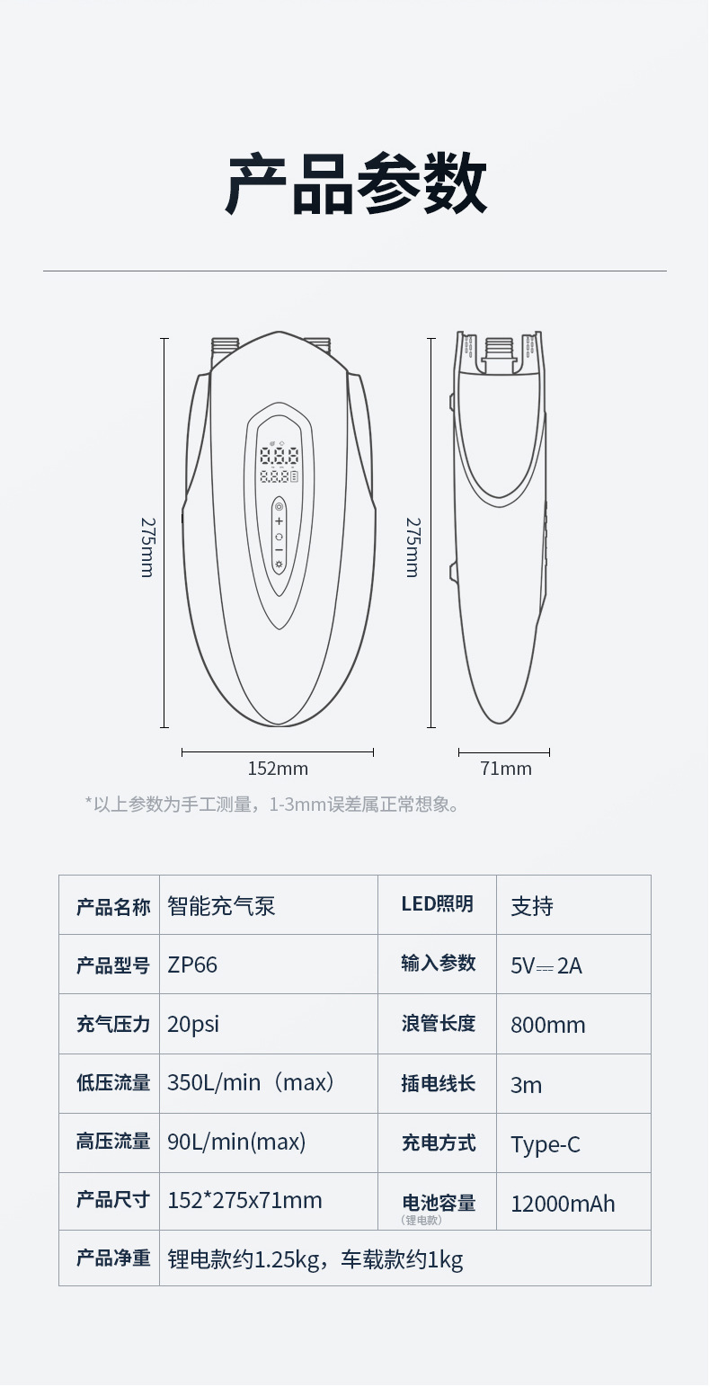 Car Inflatable Pump Outdoor Kayak SUP Pulp Board Tent Inflatable Mattress Portable Electric Wireless Air Pump