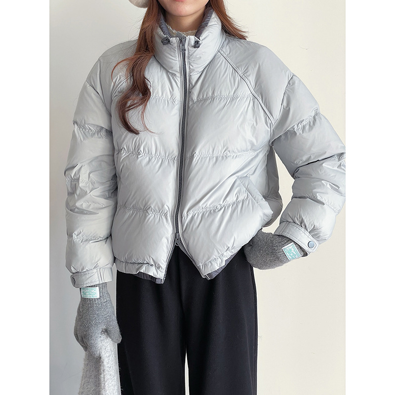 【90白鸭绒曼哈顿雪夜】歌铭纯色拼色短款立领羽绒服女冬季W988C