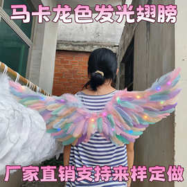 工厂直销闪亮彩灯款天使羽毛翅膀马卡龙色成人儿童舞台演出模特表