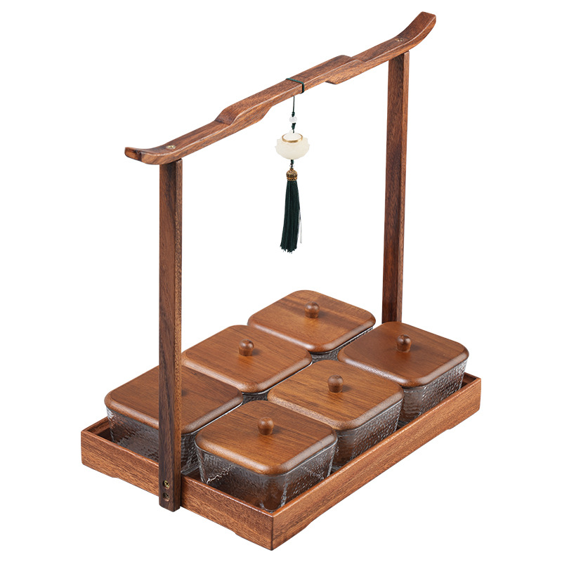 Plato de frutos secos de viga de elevación de nogal sudamericano Bocadillos Mesa de café de nueces Plato de punto Caja de almacenamiento para el hogar del comerciante Bandeja de servicio de dim sum