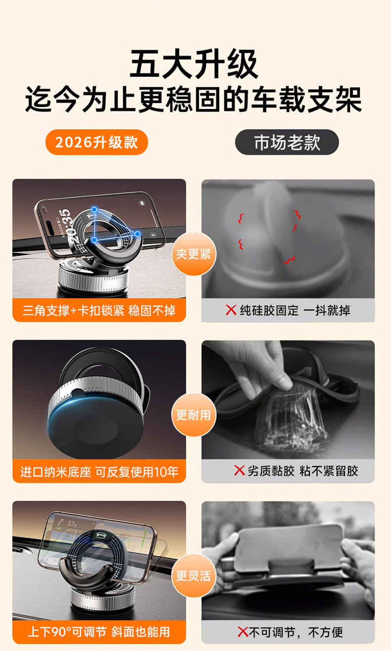 2026 New Model Rotating Suction Cup Phone Holder, Dashboard Vacuum Adsorption Adhesive Car Phone Holder