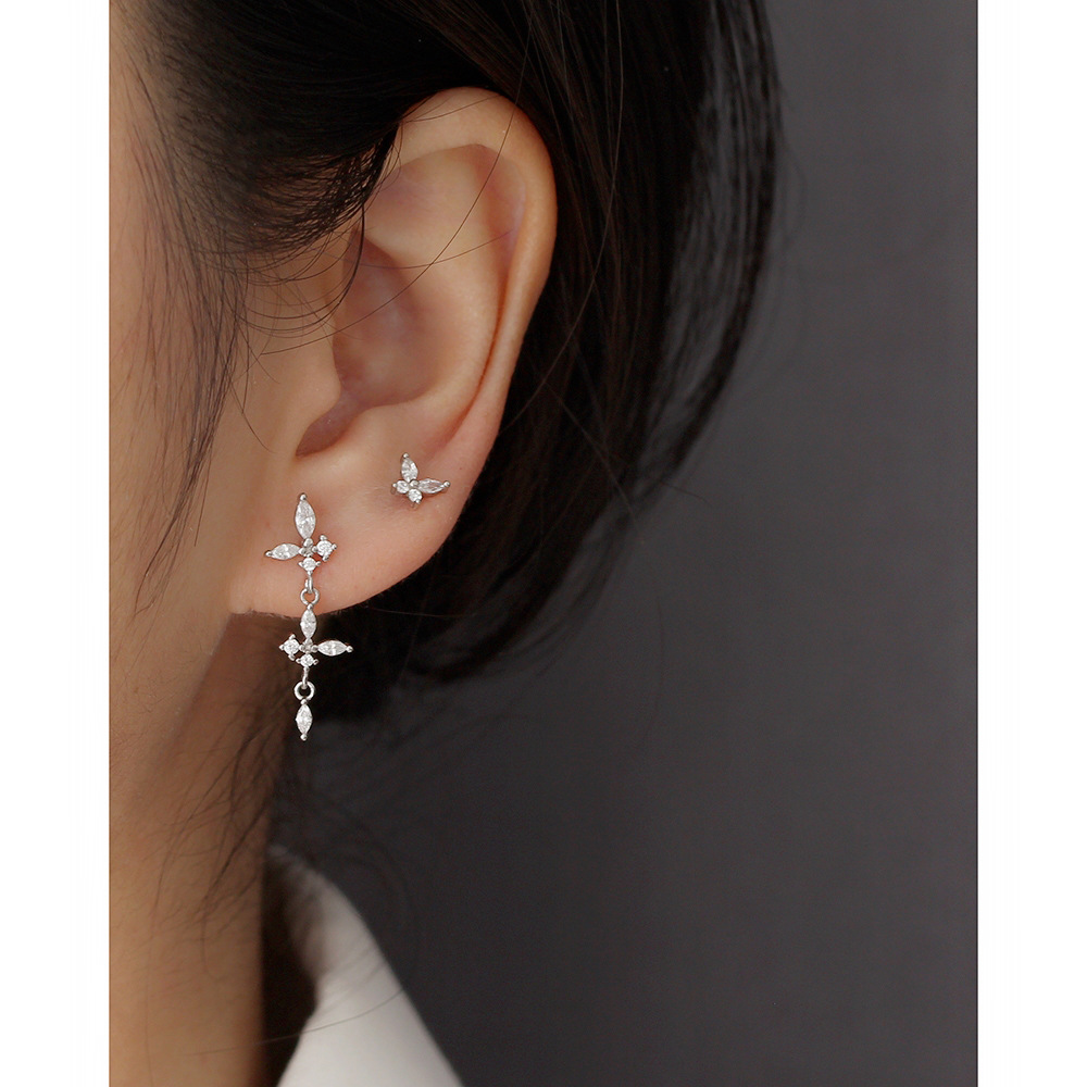Ear Studs Classification 925 Sterling Silver Rhinestones Flower Ear Studs