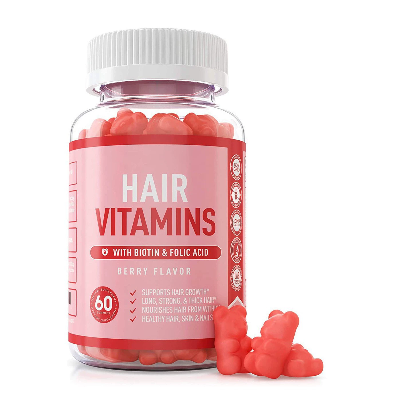 Жевательные конфеты для волос с биотином, в форме мишек, бестселлер, 60 капсул