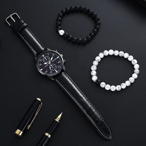 watch men 3pcs new watch men's trendy student fashion Korean version quartz non-mechanical men's watch set
