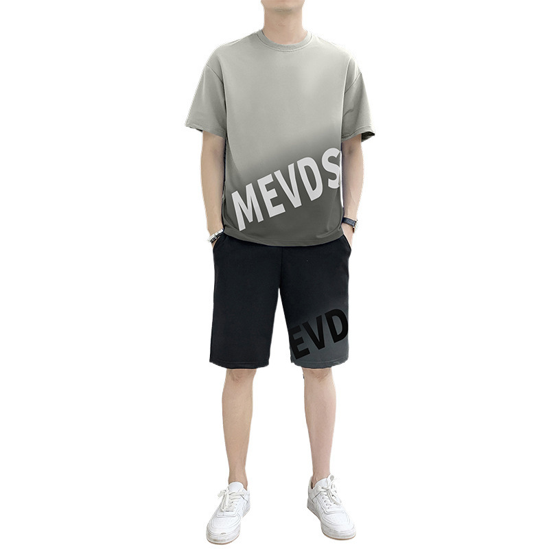 Verano hombre casual juego deportivo marca de tendencia grande suelto impresión de alta calidad juego de color gradiente