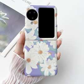 紫底白菊花oppo Find N3 Flip手机壳折叠屏PC硬壳水贴N2flip适用