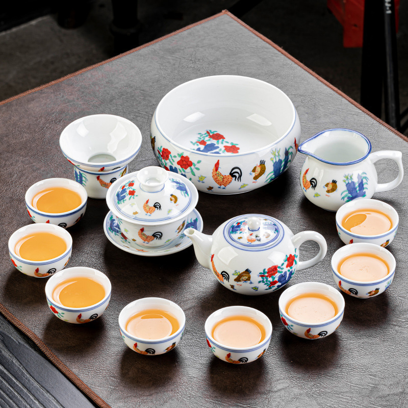 Chenghua Doucai Chicken Cup Teapot Kung Fu Tea Set suit Household Ceramic Tea Ceremony with Single Tea Cup