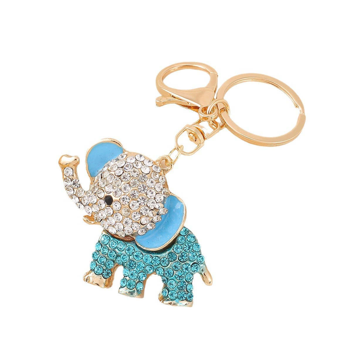 Ф fashionable metal elephant keychain with car crystal rhinestones, promotional gift pendant wholesale