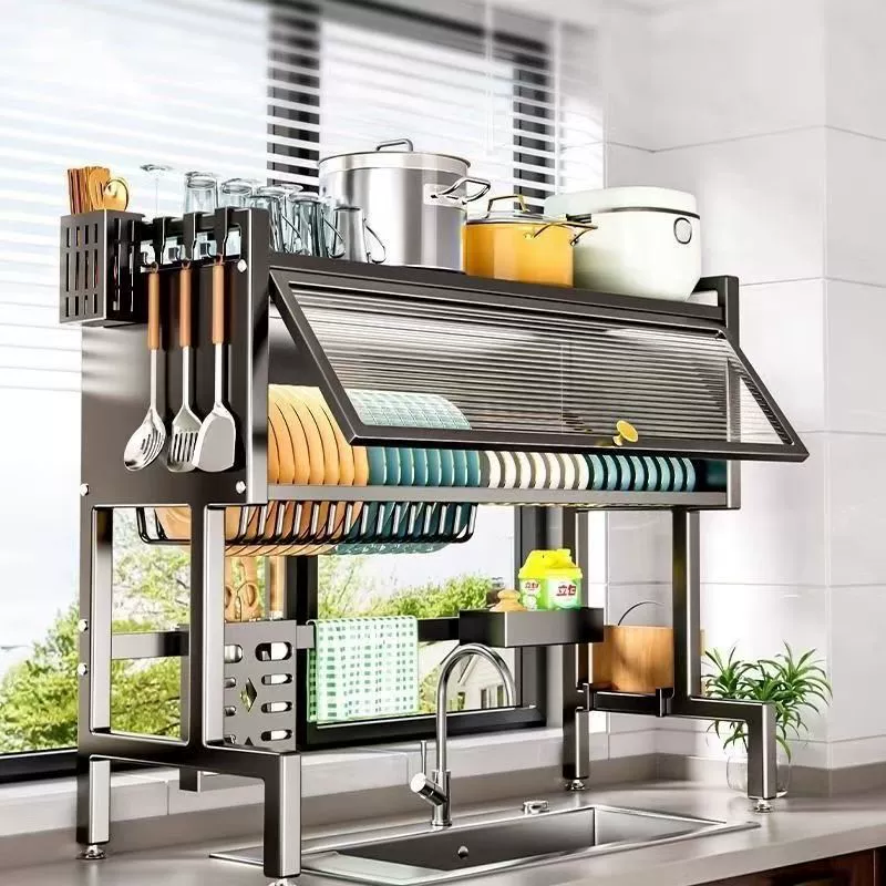 Dustproof Swimming Pool, Universal Storage System & Drying Rack, Adjustable 55-105 cm Black/White