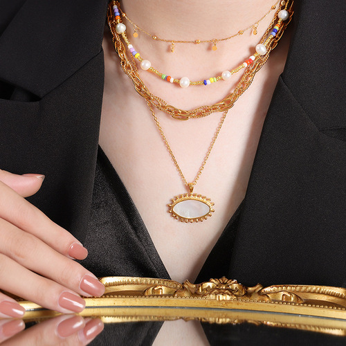 French-inspired Ins cool and minimalist geometric shape chain jewelry set, versatile and easy-to-match titanium steel gold-plated women's accessories set