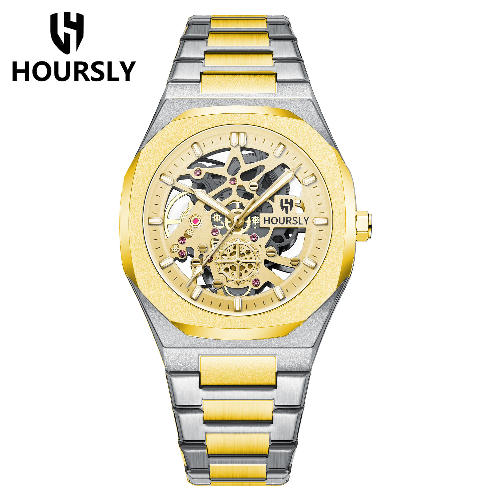 Relojes transfronterizos de venta caliente en Europa y los Estados Unidos relojes impermeables de la marca hoursly para hombres relojes mecánicos falsos relojes de cuarzo de acero inoxidable image 14