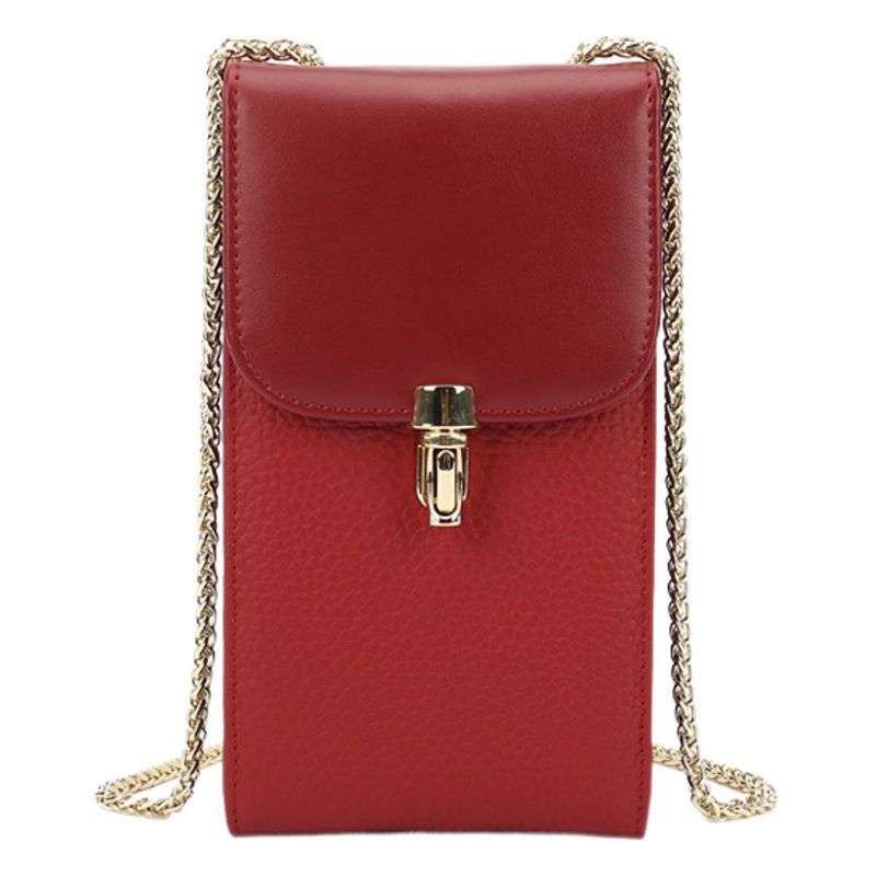 Bolsa de piel de vaca de primera capa versátil bolsa de cadena de mujer con posición de tarjeta bolsa de teléfono móvil vertical bolso de hombro crossbody bolso de mujer de cuero genuino