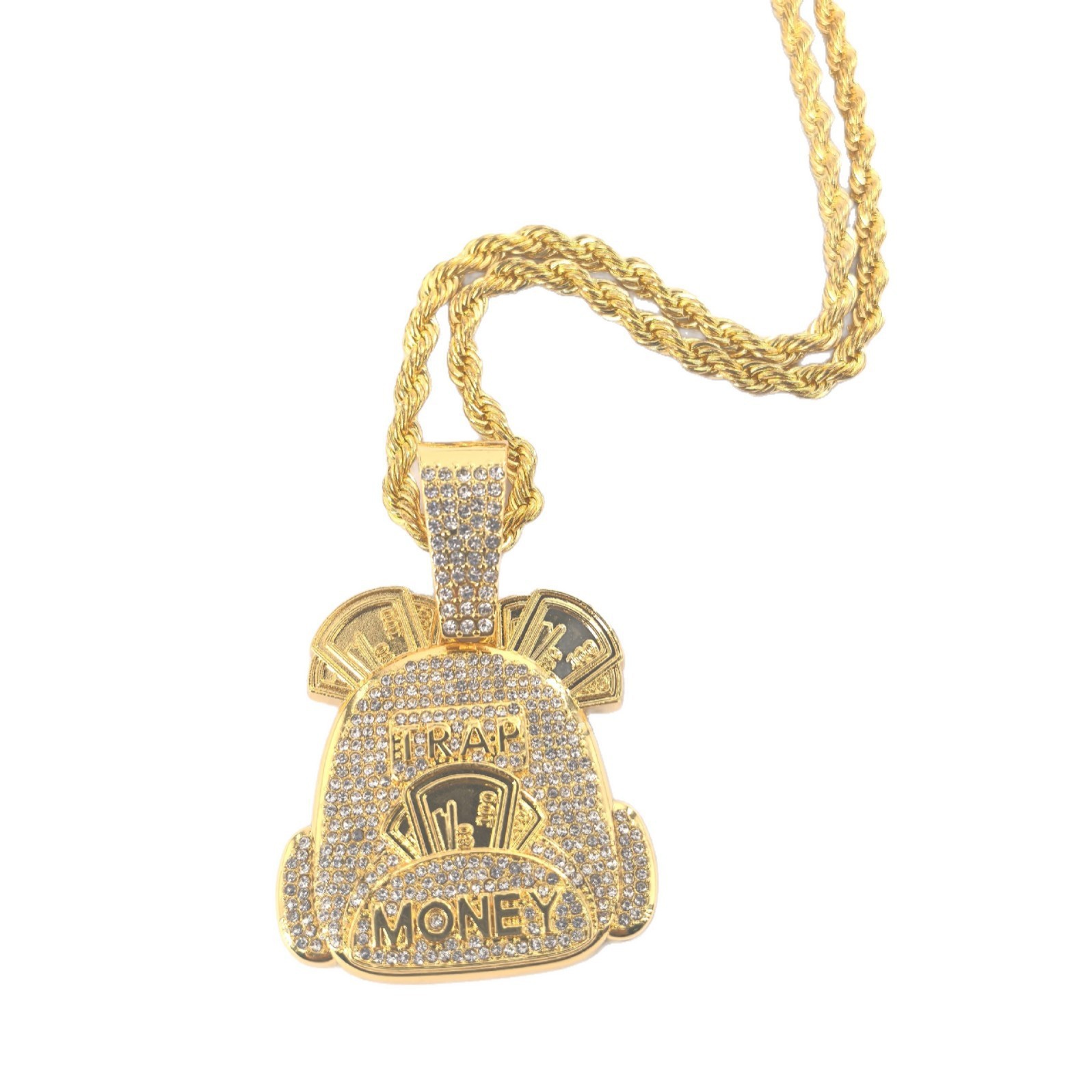 Marca de moda con diamantes letras MONEY bolsas de dinero colgante collar hombre europeo y americano hip hop collar de cadena cubano personalizado al por mayor