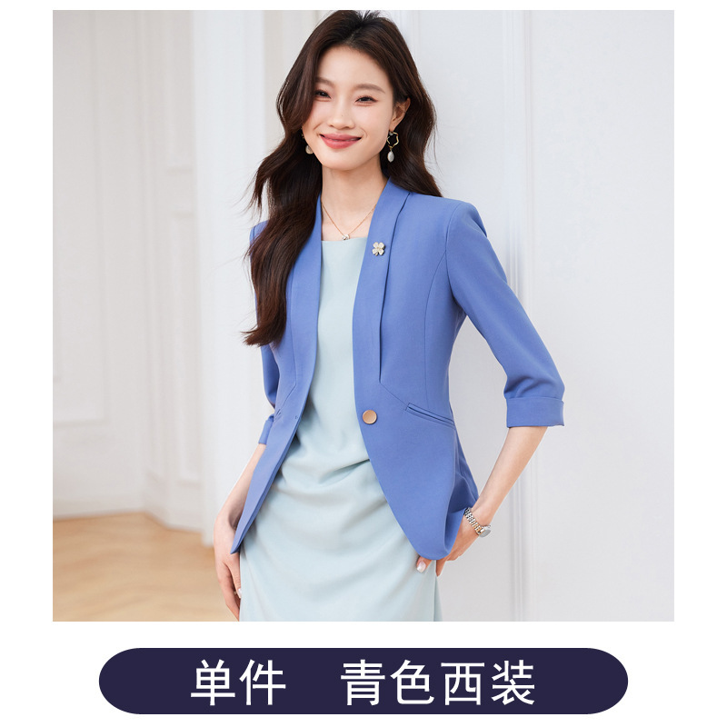 グレーの職業服のスーツのスカートの女性の春秋2025新型の高級感の司会者の作業服のスーツのコート|undefined