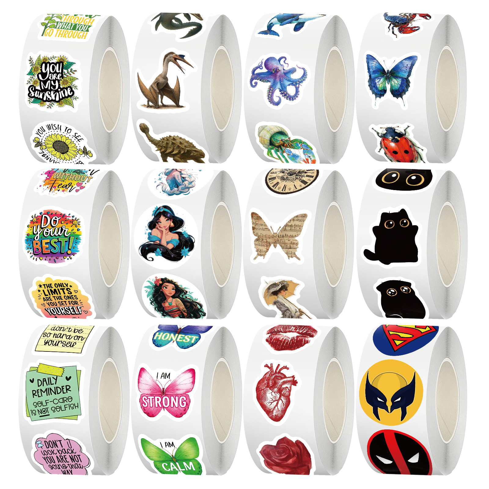 Cien tipos de dibujos animados pegatinas de animales rollo de recompensas para niños materiales didiy papelería cuaderno cinta adhesiva decoración