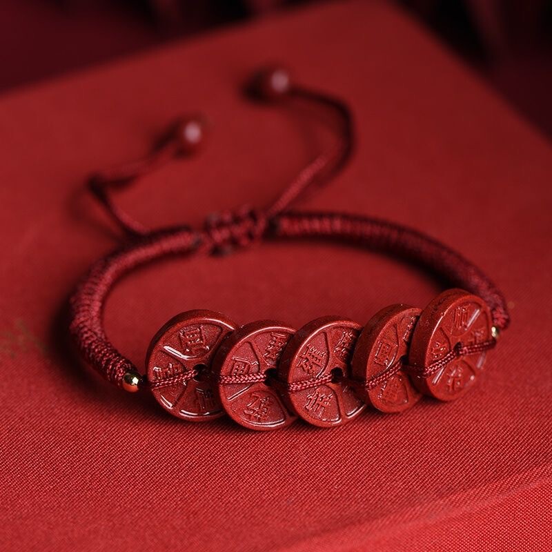 Cinnabar Five Emperors Money Red Rope Anklet Women's Purple Gold Sand Bracelet Men's Couple's Animal Year Bracelet Anklet