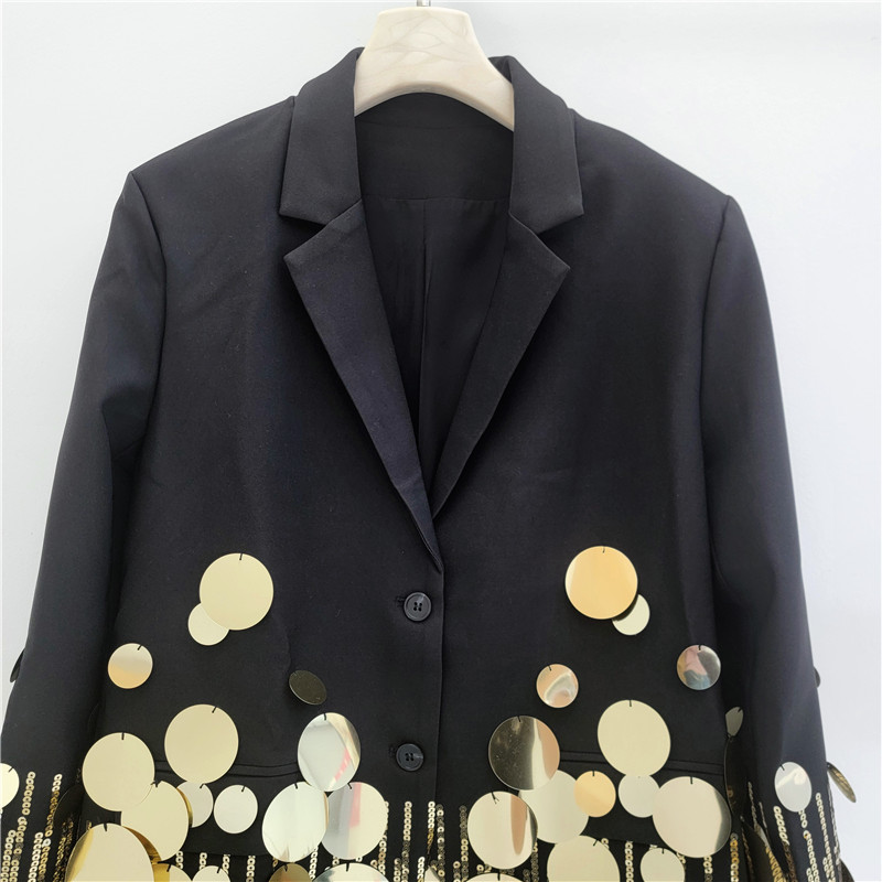 Chaqueta de Traje de Manga Larga con Solapa Mezcla de Algodón Con Lentejuelas para Primavera image 3