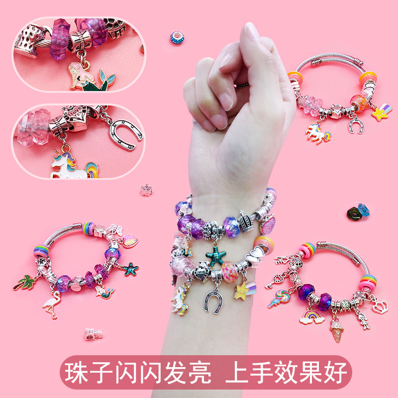 99 unids dibujos animados sirena unicornio océano serie niños DIY pulsera chica hecho a mano traje caja de regalo