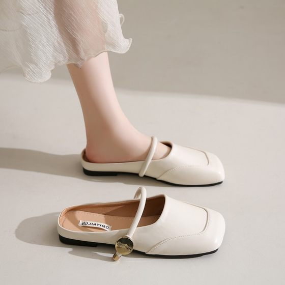 Spring 2025 Buckle Bean Shoes Women's Skirt Square-toe Casual Shoes Fairy-style Flat Bottom Shallow Mouth Mary Jane Shoes