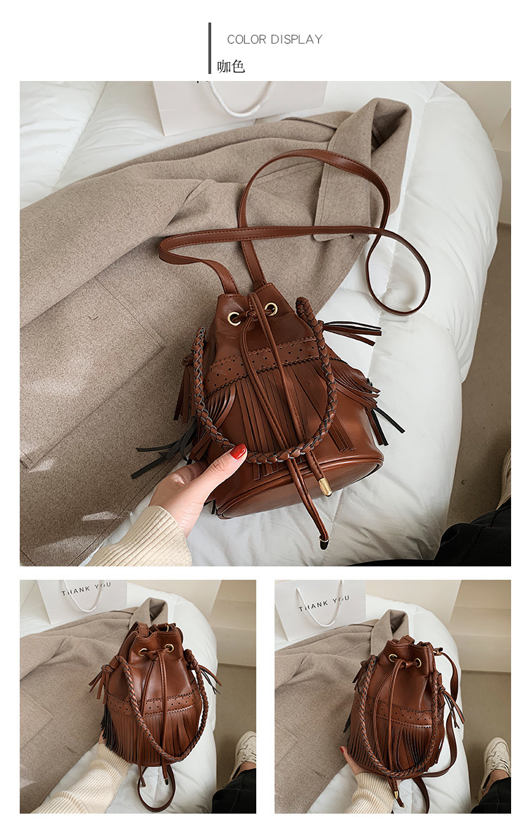 New Trendy Texture Fashion Messenger Bucket Bag display picture 3