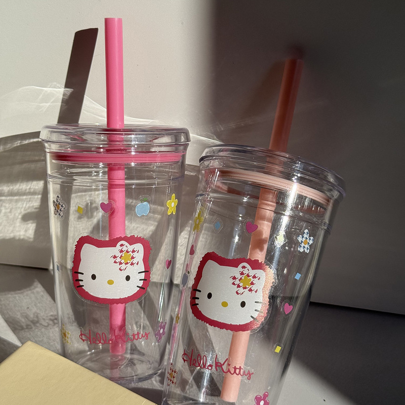 新しいかわいい漫画のコーヒーカップ、見栄えの良い、高温耐性、蓋付きストローカップ、学生オフィスホームプラスチックカップ|undefined