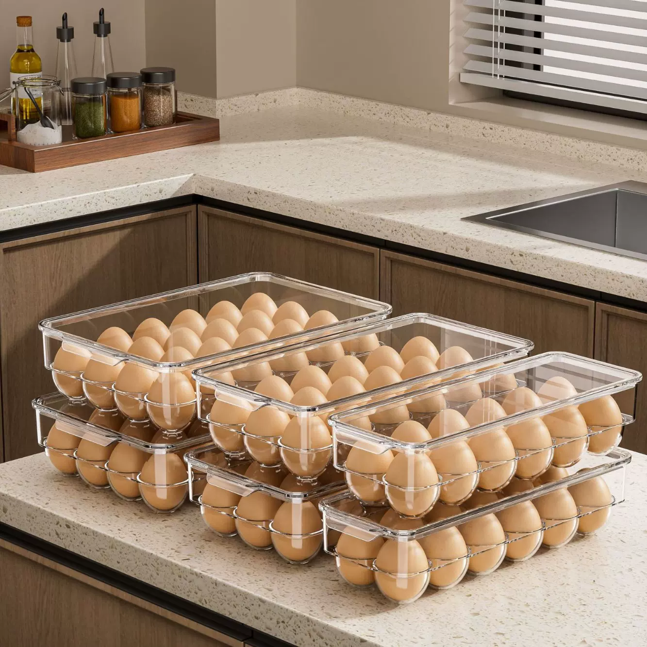 冰箱鸡蛋收纳盒PET带盖保鲜密封家用冰箱厨房鸡蛋收纳盒透明鸡蛋