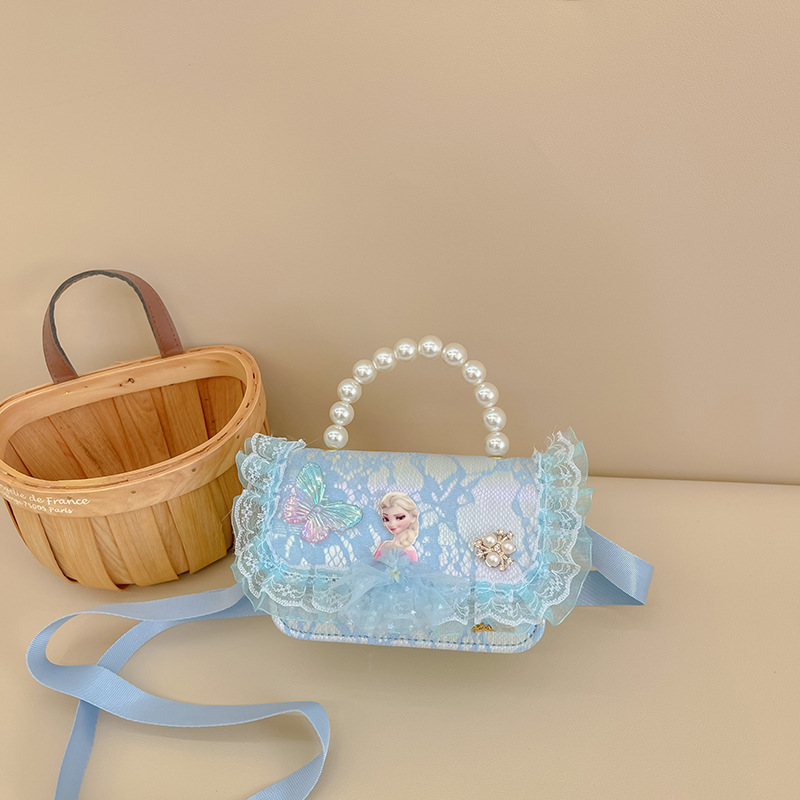 Bolsa de niños de estilo extranjero bolso de perlas bolso de hombro de encaje arco lindos princesa mochila