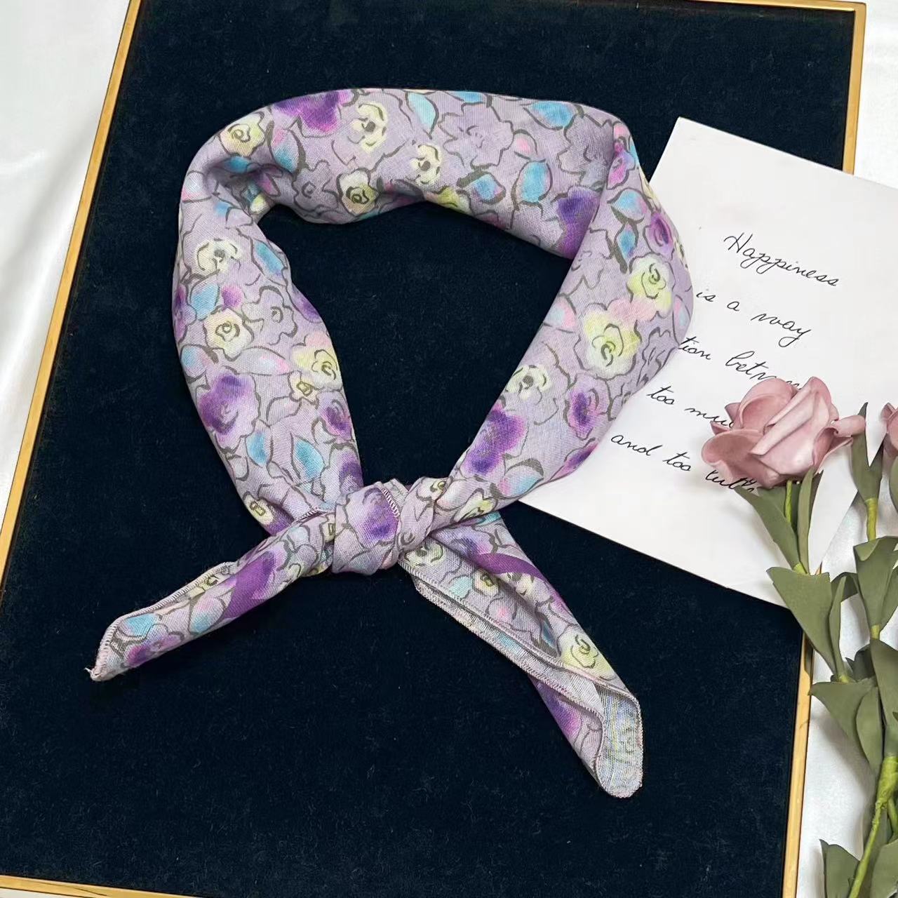60g Weight Kerchief Classification Daily Occasion cotton and linen Material Flower Pattern Summer Season Women's Gender IG Style Style Women's IG Style Flower Cotton And Linen Kerchief 145