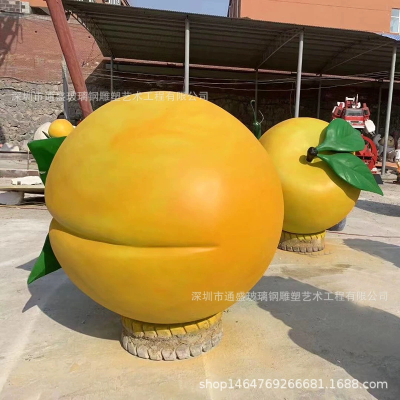 Ландшафтные искусственные фруктовые модели из стекловолокна, уличные гигантские желтые персиковые скульптуры из стекловолокна