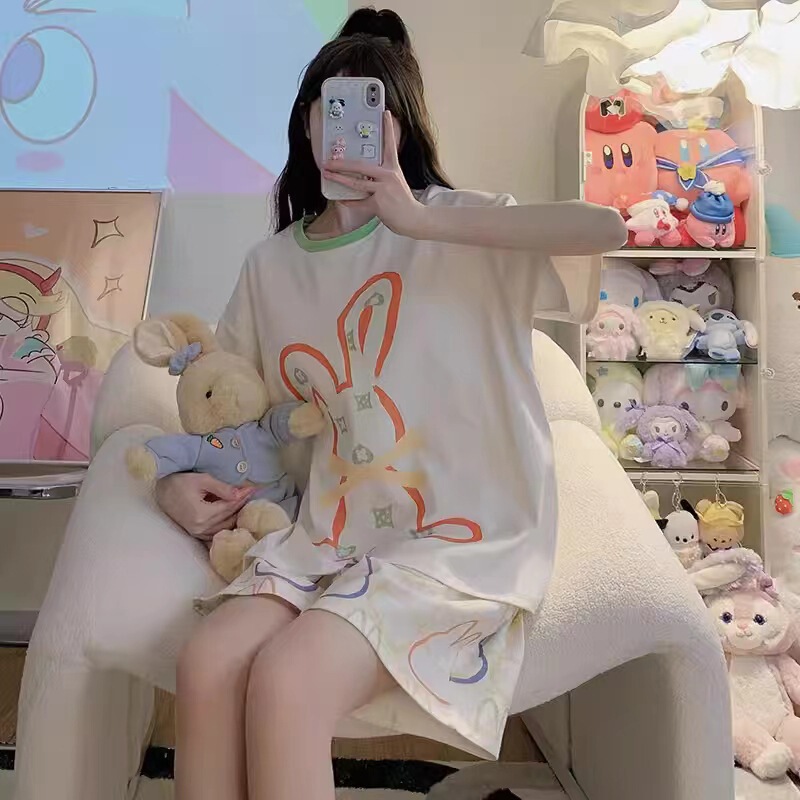 Pajamas for Women Summer 2025 New Short-Sleeved Shorts Thin Cartoon Summer Casual Wearable Home Clothes Set