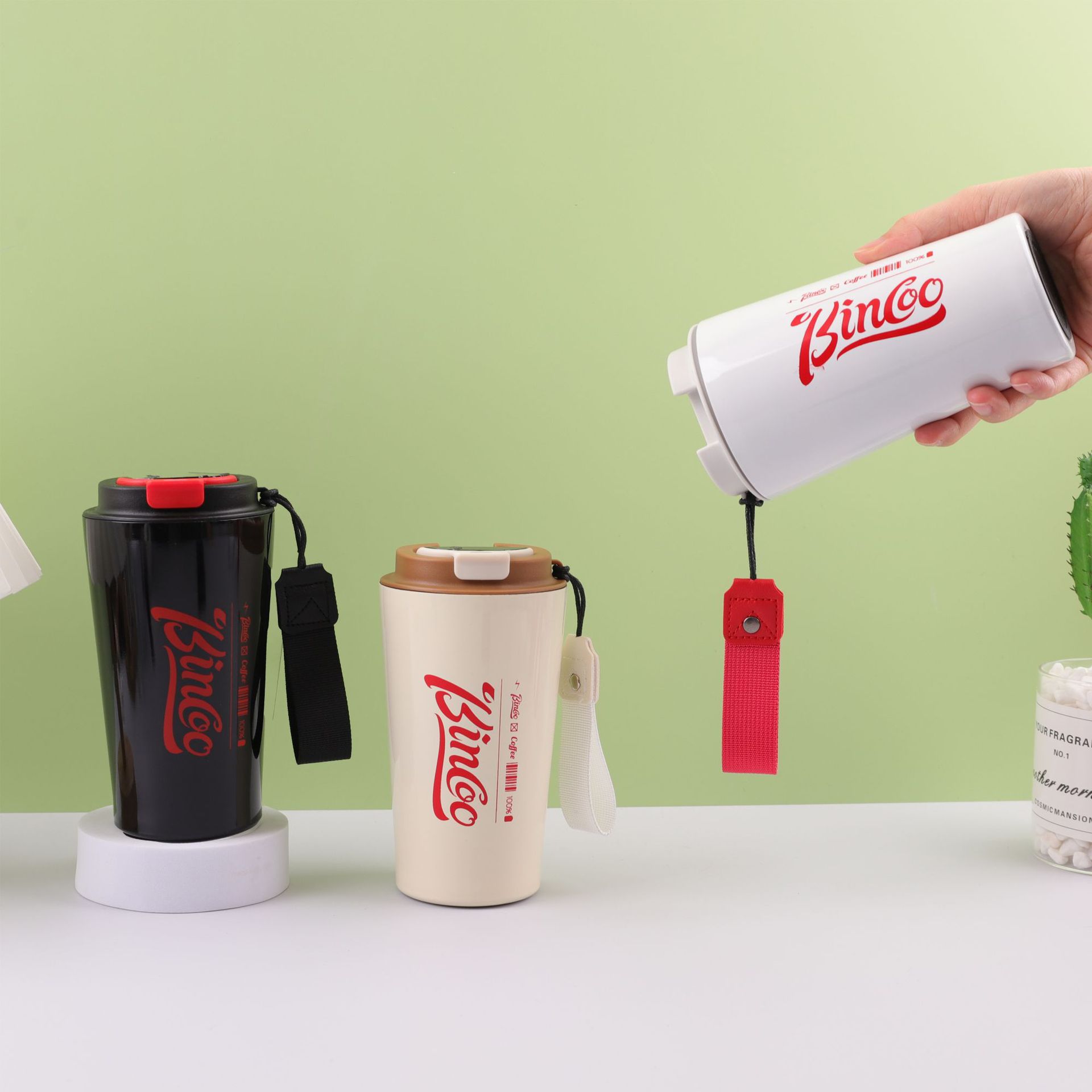 Creativo nuevo 304 acero inoxidable aislamiento térmico taza de café portátil cuerdas de transporte oficina al aire libre taza de agua de café