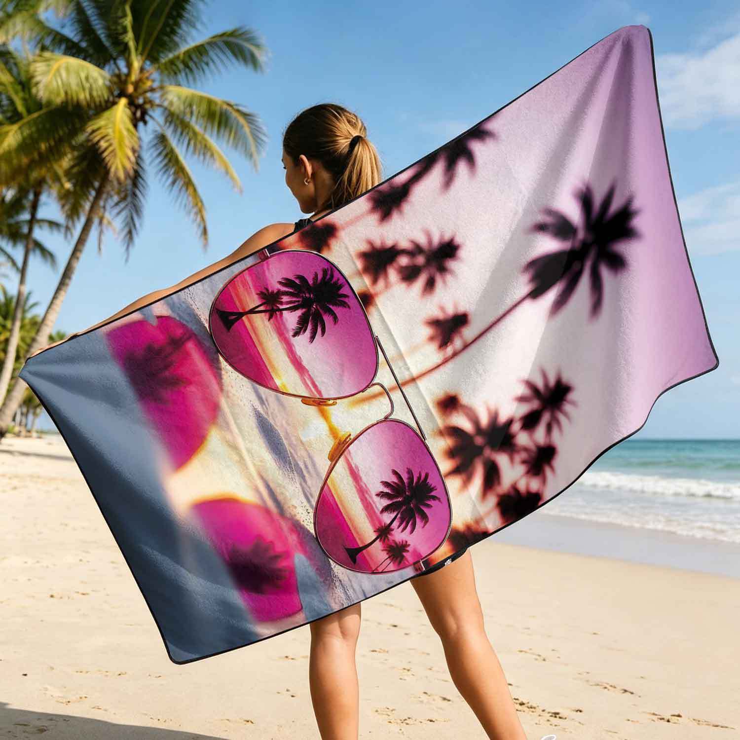 Printed bath towel and car seat cover 2-in-1, ultra-fine fiber outdoor beach and car dual-use universal seat cushion