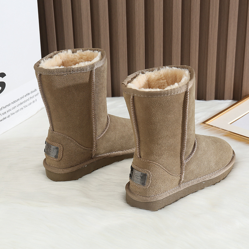 2024 Winter Snow Boots for Women, Mid-Calf, Fleece-Lined, Thickened, Non-Slip, Northeastern Style, Furry Cotton Shoes 5825, Autumn and Winter Cold Protection