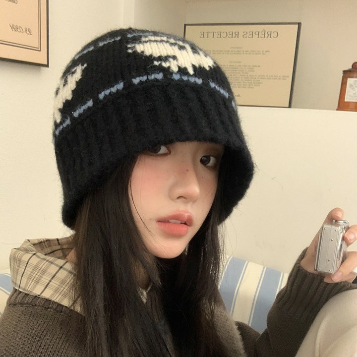 Cappelli da pescatore caldi all'uncinetto in jacquard Dove autunno inverno, cappelli lavorati a maglia con protezione per le orecchie da uomo e da donna_voghion.com