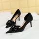 3226-AH27 Banquet European and American Style Women's Shoes with Thin Heels, High Heels, Shallow Mouth, Pointed End, Hollow Water Diamond Bow Tie Single Shoes