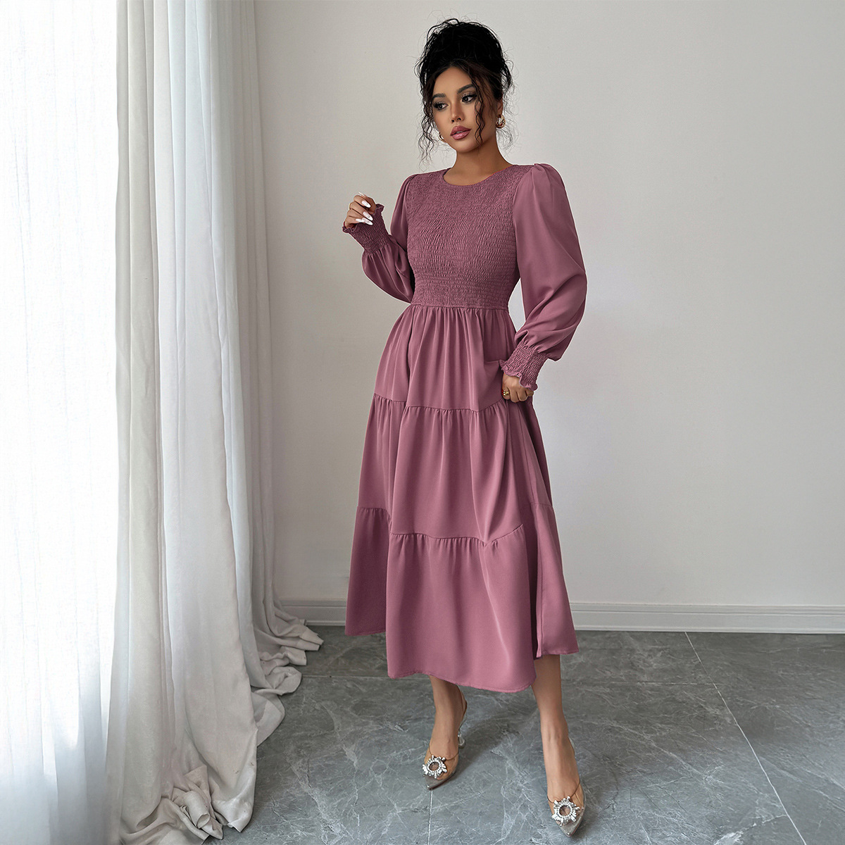 Elegant Long Sleeved Slim Fit Maxi Dress For Women Spring Summer_ecoleips.com