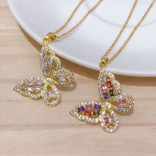 Europe and the United States niche personality hip-hop fashion jewelry design feeling color zircon necklace pendant female butterfly