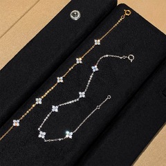 法式~纯银锆石四叶草细手链夏天叠戴轻奢小众精致高级感千金手饰