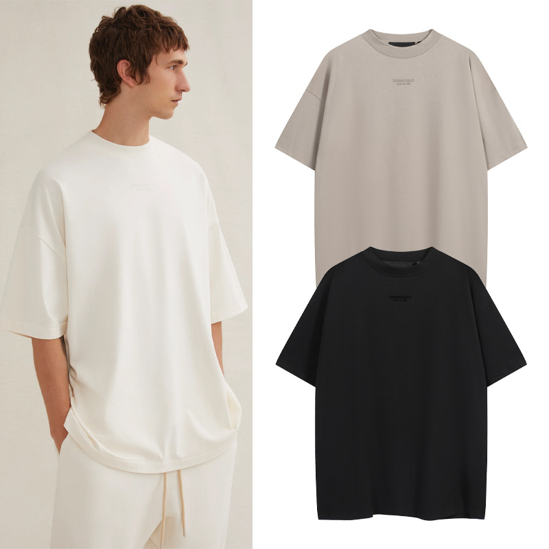 FOG 23FW marca nueva serie camiseta ESSENTIALS pecho pequeño logotipo de silicona carta hombres de manga corta suelta