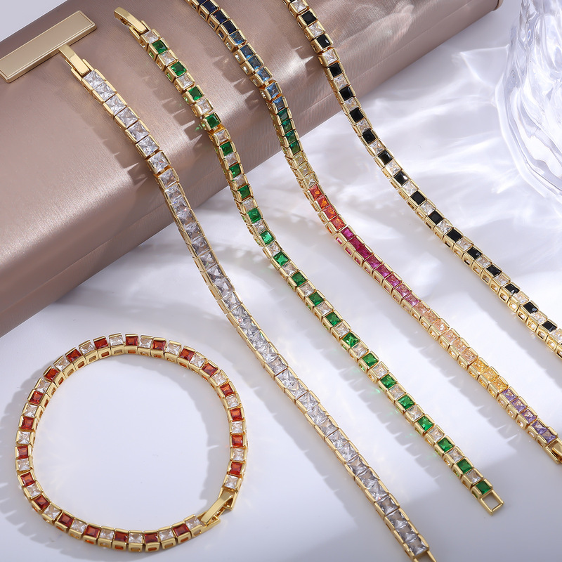 European and American Cross-Border Square Colored Bracelet, Light Luxury Copper Cubic Zirconia Stone, High-End Exquisite Rainbow Jewelry, Fully Adorned with Diamonds European and American Cross-Border Square Colored Bracelet, Light Luxury Copper Cubic Zirconia Stone, High-End Exquisite Rainbow Jewelry, Fully Adorned with Diamonds