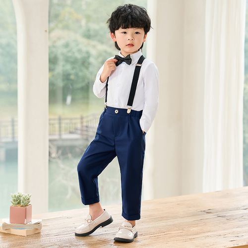 Children's dress spring and summer Korean style solid color overalls boys casual shirt suit baby first birthday photography clothing