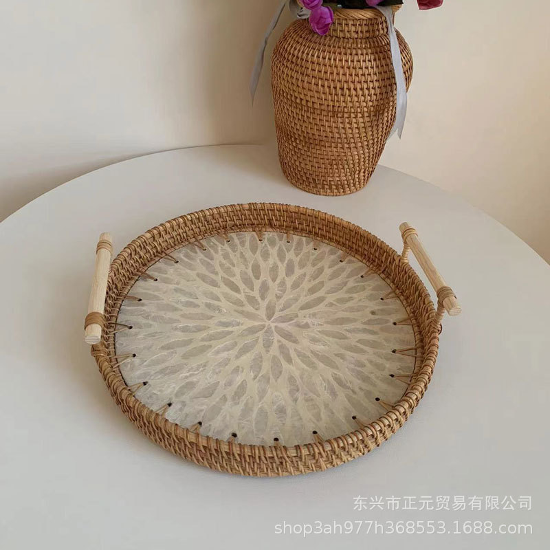 Vietnam ratán tejido Shell bandeja color Shell tejido merienda cesta de almacenamiento merienda bandeja fruta pan té bandeja