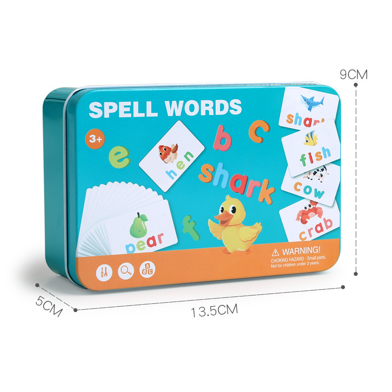 子供の 26 文字英語カード鉄箱ポータブル学習スペル単語認知赤ちゃん早期教育知育玩具|undefined
