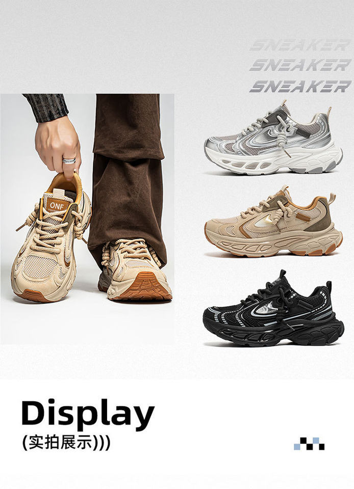 Giày sneaker dad shoes nam cỡ lớn, thân lưới thoáng khí, đế dày tăng chiều cao, gót 3–5 cm — D 71m Thẻ, D71 màu đen, D71 xám bạc chi tiết 4