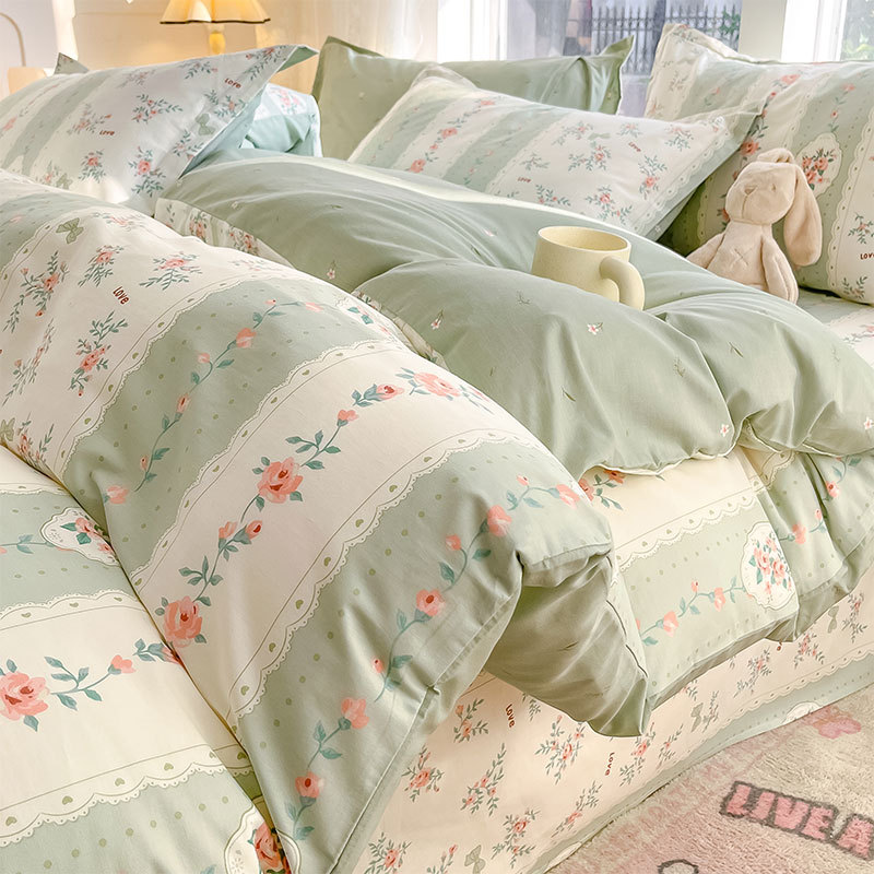 Sábana de algodón de cuatro piezas pequeña y fresca, ropa de cama de tres piezas para estudiantes