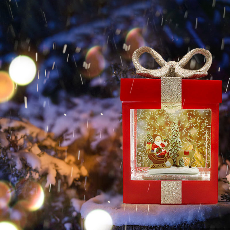 礼物包水球摆件 圣诞老人雪人内景发光圣诞装饰品电池插电音乐盒