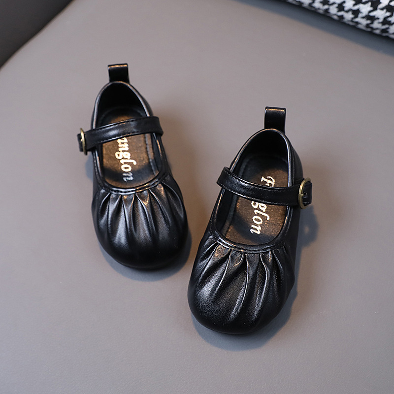 Sapatinhos infantis femininos de couro, antiderrapantes, com sola macia, estilo princesa, tendência para primavera e outono, para meninas de 1 a 6 anos._voghion.com