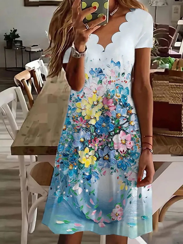 , Wish, , Independent Stores: New Summer European And American Women's Clothing, Digital Print V-neck_ecoleips.com